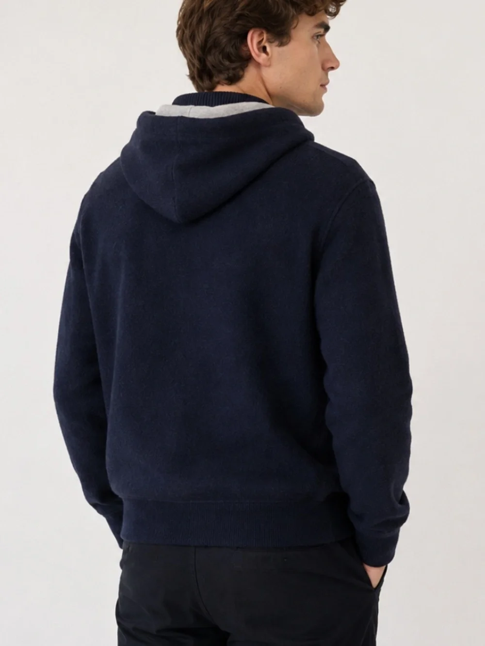 Banana Republic Wool/Cotton Knit Hoodie Jacket Full Zip , Navy Blue Size M